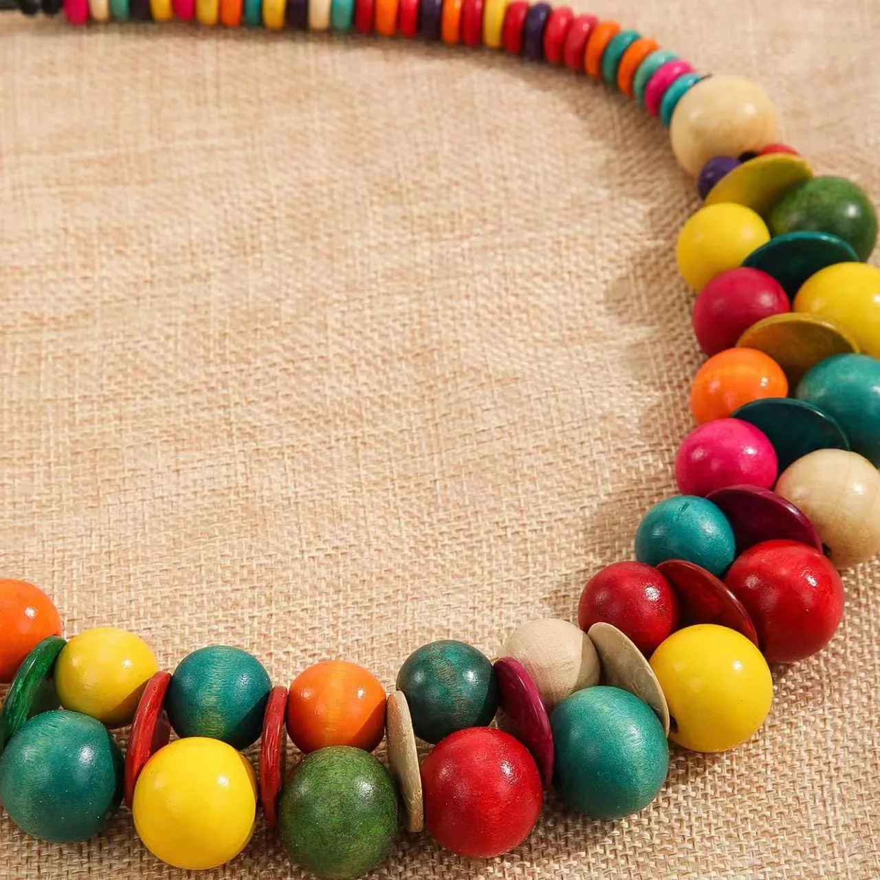 COLORFUL BLING Ethnic Large Chunky Wooden Beaded Necklaces Boho African Statement Necklace Handmade Tribal Collar Choker Bib Jewelry