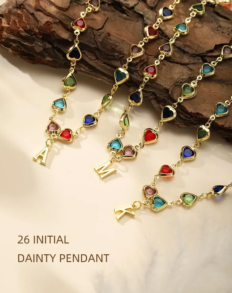 Colorful Heart Initial Necklaces for Women 14K Gold Plated Necklace Cute Choker Necklace Dainty Name Necklace Trendy Jewelry Birthday Gifts for Women