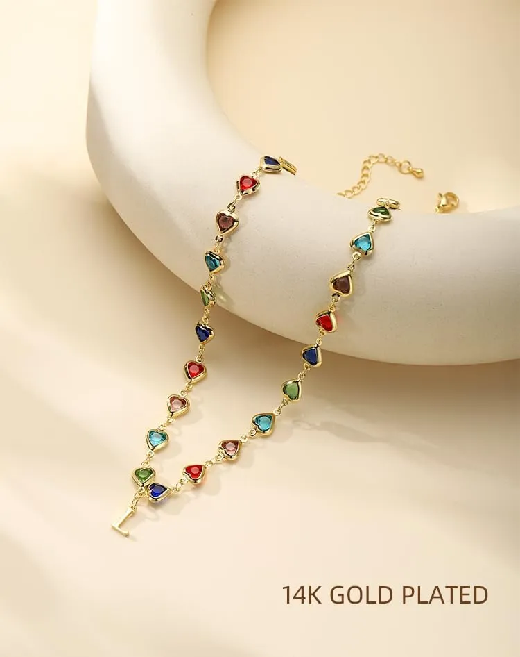 Colorful Heart Initial Necklaces for Women 14K Gold Plated Necklace Cute Choker Necklace Dainty Name Necklace Trendy Jewelry Birthday Gifts for Women