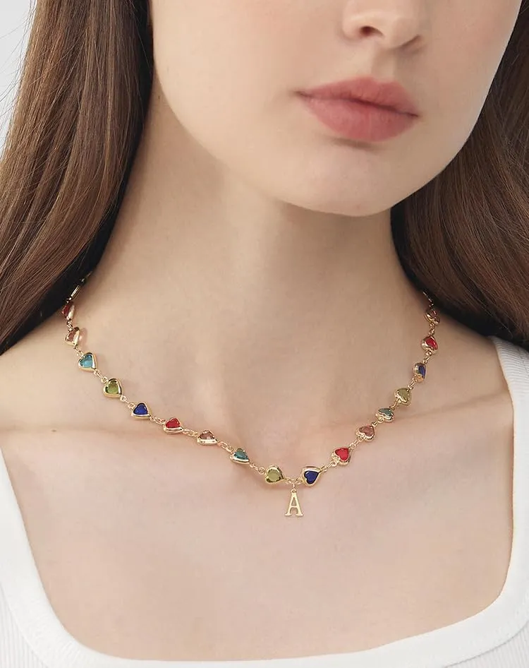 Colorful Heart Initial Necklaces for Women 14K Gold Plated Necklace Cute Choker Necklace Dainty Name Necklace Trendy Jewelry Birthday Gifts for Women