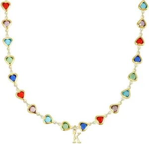 Colorful Heart Initial Necklaces for Women 14K Gold Plated Necklace Cute Choker Necklace Dainty Name Necklace Trendy Jewelry Birthday Gifts for Women