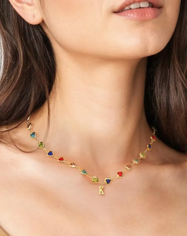 Colorful Heart Initial Necklaces for Women 14K Gold Plated Necklace Cute Choker Necklace Dainty Name Necklace Trendy Jewelry Birthday Gifts for Women