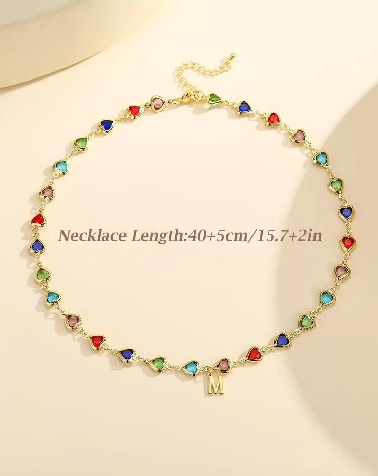 Colorful Heart Initial Necklaces for Women 14K Gold Plated Necklace Cute Choker Necklace Dainty Name Necklace Trendy Jewelry Birthday Gifts for Women