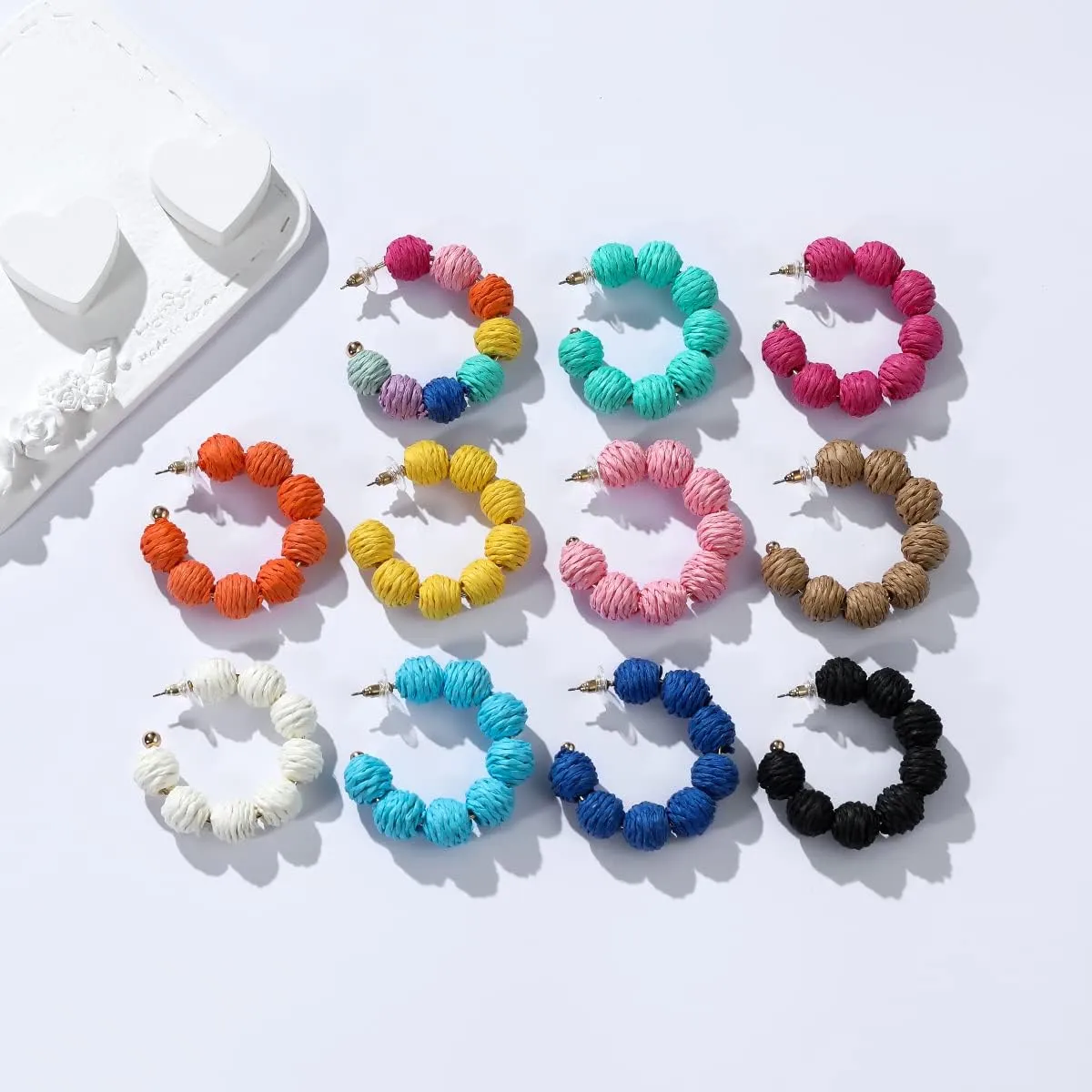 Colorful Statement Raffia Hoop Dangle Earrings for Women - Fun Summer Rattan Beach Vacation Jewelry Teacher Gifts