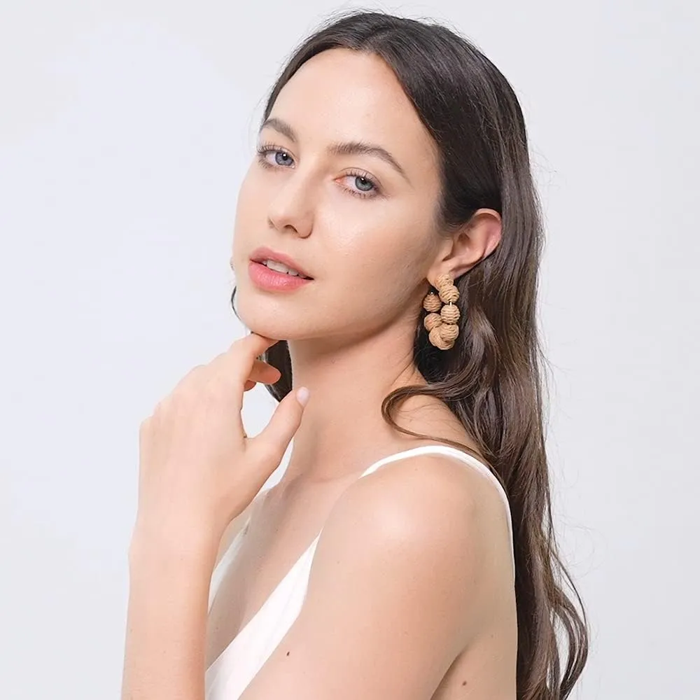 Colorful Statement Raffia Hoop Dangle Earrings for Women - Fun Summer Rattan Beach Vacation Jewelry Teacher Gifts