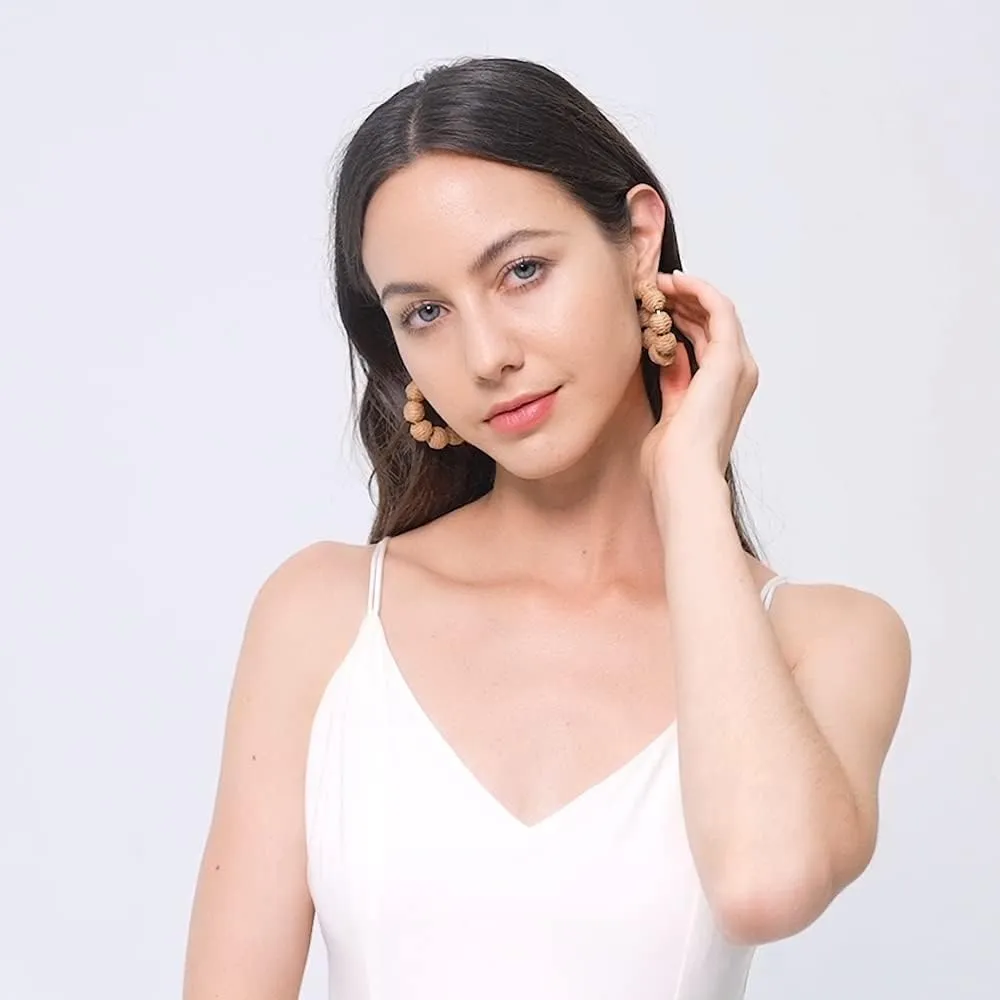 Colorful Statement Raffia Hoop Dangle Earrings for Women - Fun Summer Rattan Beach Vacation Jewelry Teacher Gifts