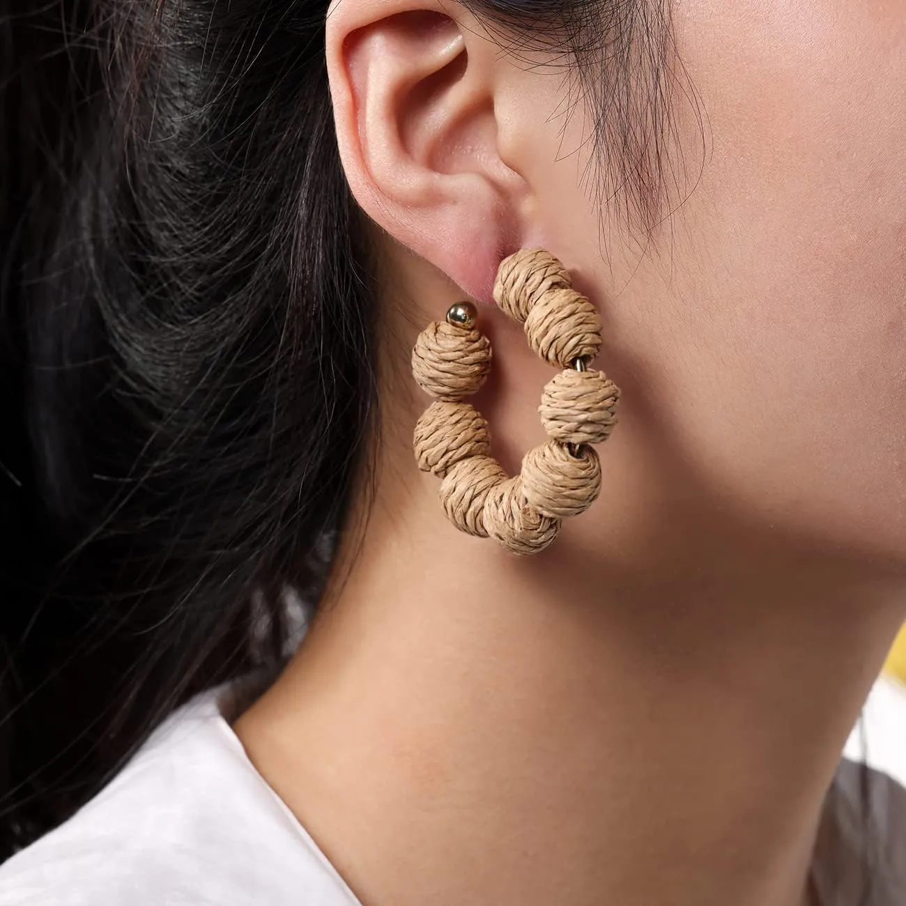 Colorful Statement Raffia Hoop Dangle Earrings for Women - Fun Summer Rattan Beach Vacation Jewelry Teacher Gifts