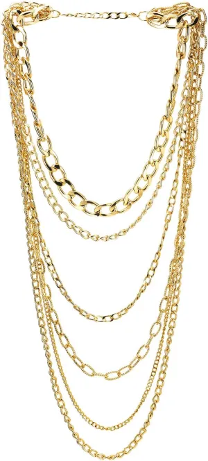 COOLSTEELANDBEYOND Statement Necklace Waterfall Multi-Strand Curb Link Rolo Chains, Punk Rock Cool, Light Weight