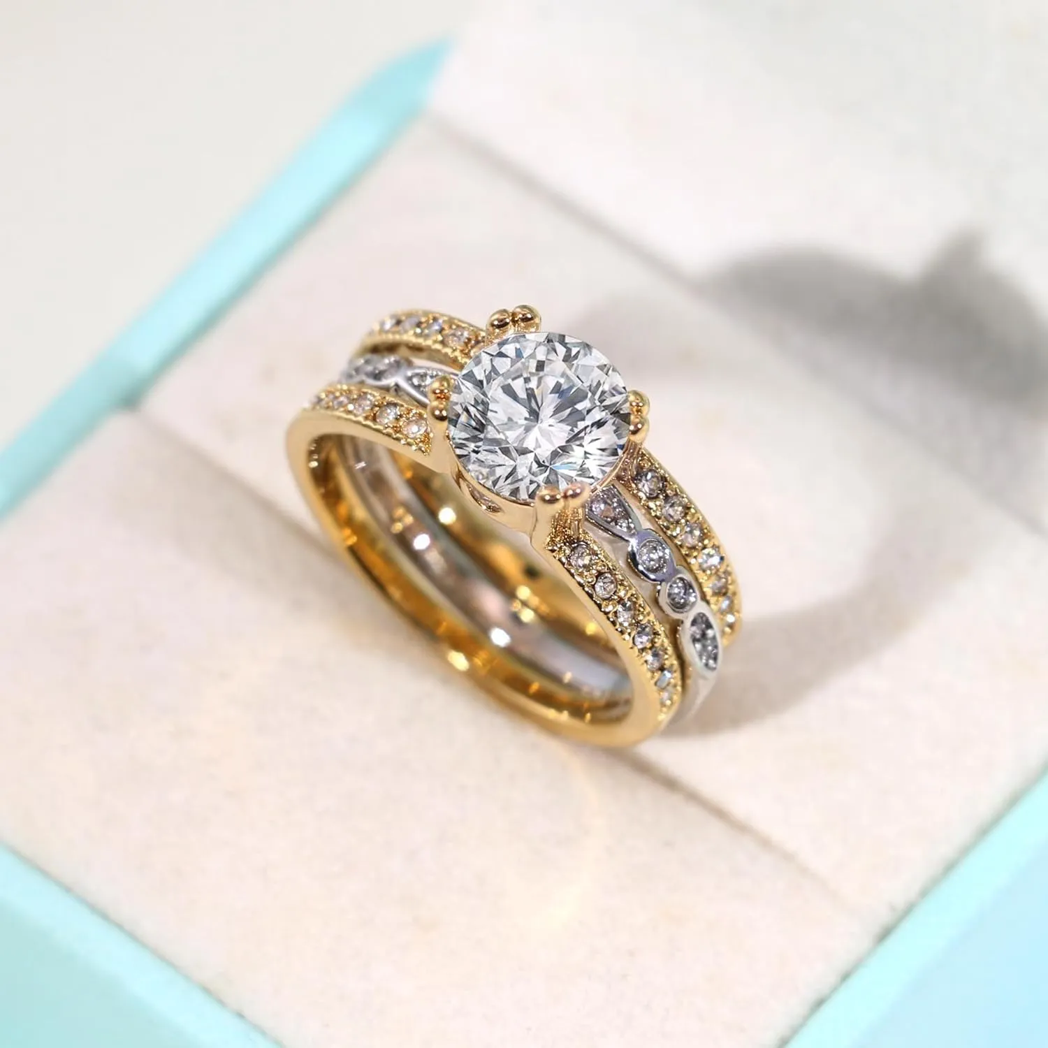 Couple Rings Matching Rings Yellow Gold Plated 1.5CT AAA CZ 2pcs Women Wedding Ring Sets for Him and Her Rings Men Band