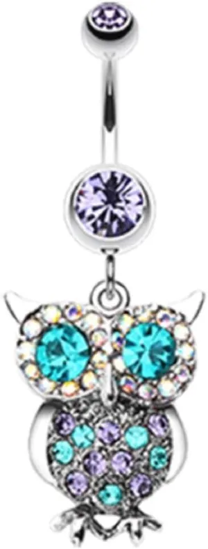 Covet Jewelry Jeweled Sparkling Owl Dangle Belly Button Ring