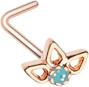 Covet Jewelry Rose Gold Sparkling Ornate Lotus L-Shape Nose Ring