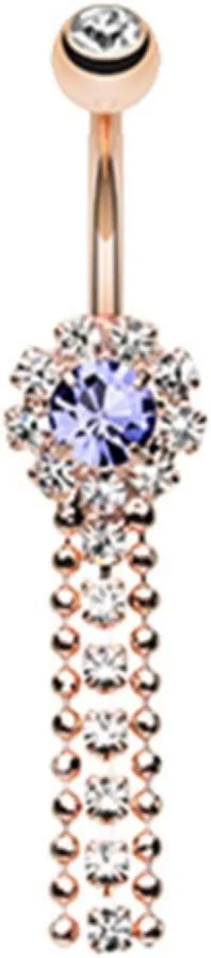 Covet Jewelry Rose Gold Wondrous Sparkling Waterfall Belly Button Ring