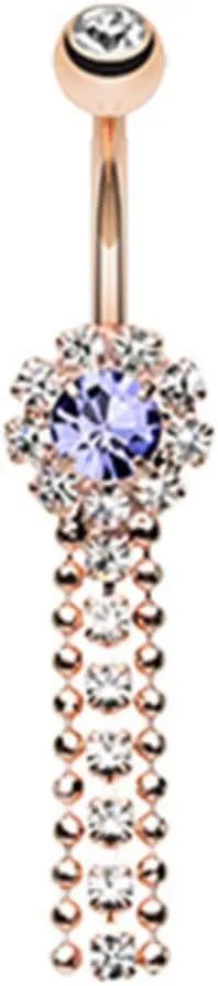 Covet Jewelry Rose Gold Wondrous Sparkling Waterfall Belly Button Ring