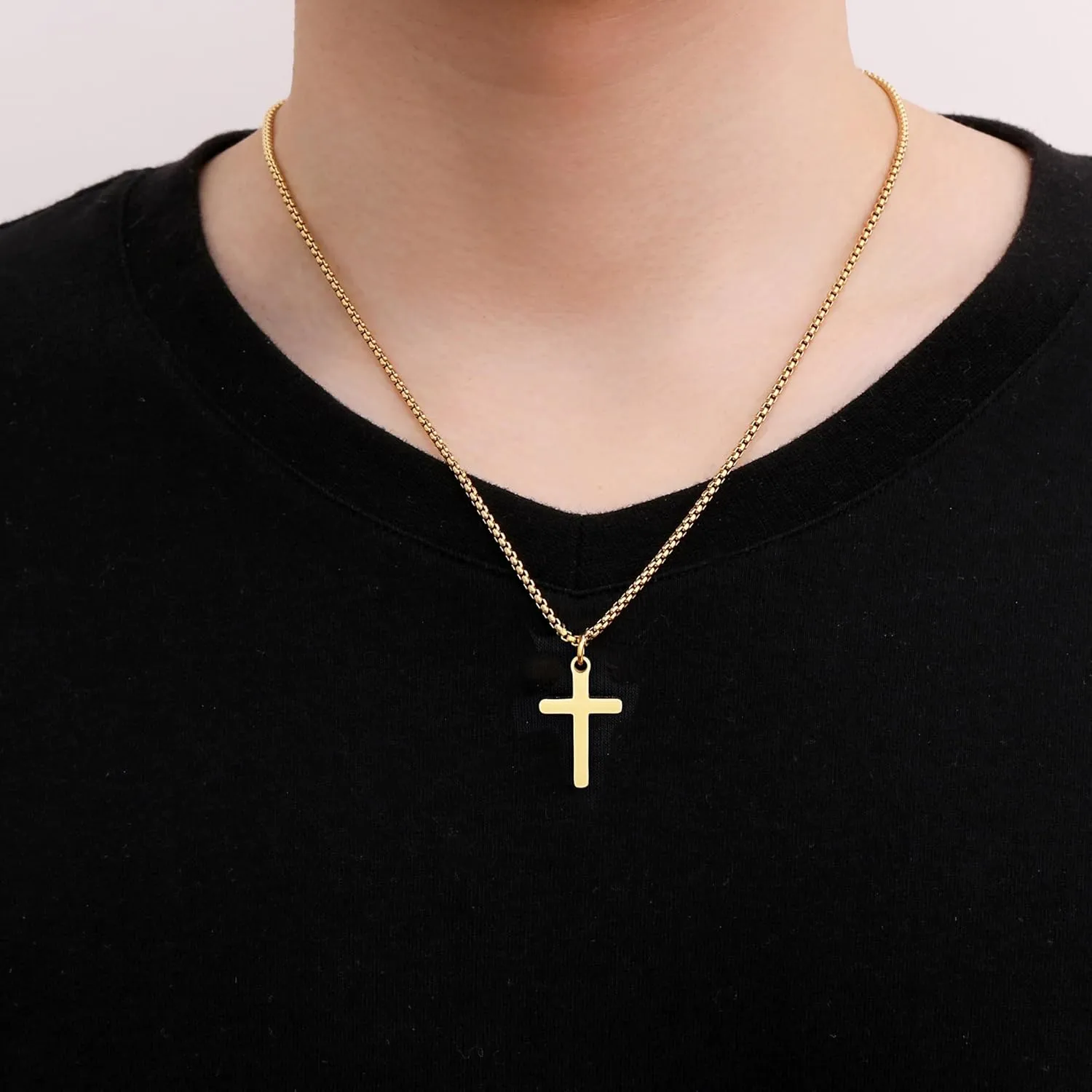 Cross Necklace for Men Boys Stainless Steel Cross Necklace Small Cross Pendants Simple Faith Jewelry Gift for Son Teens