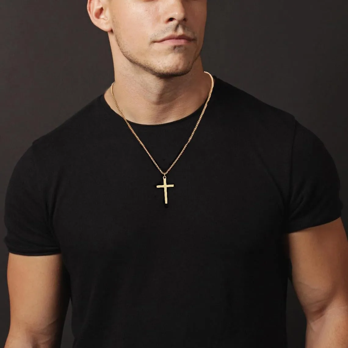 Cross Necklace for Men Boys Stainless Steel Cross Necklace Small Cross Pendants Simple Faith Jewelry Gift for Son Teens