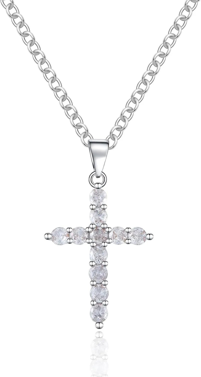 Cross Necklace for Women,Cubic Zirconia Cross Faith Pendant Necklaces Copper Simple Jewelry Gift for Wife Girlfriend Mom(Gold/Silver)