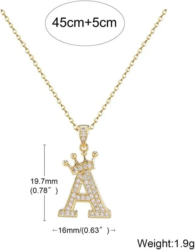 Crown A-Z Initial Necklace Gold Plated Sparkling Crystal Monogram Letters Pendant Necklaces for Women Alphabet Name Jewelry Gift