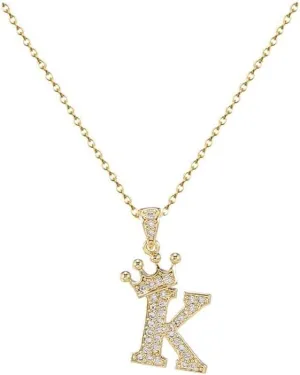 Crown A-Z Initial Necklace Gold Plated Sparkling Crystal Monogram Letters Pendant Necklaces for Women Alphabet Name Jewelry Gift
