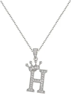 Crown A-Z Initial Necklace Silver Plated Sparkling Crystal Monogram Letters Pendant Necklaces for Women Alphabet Name Jewelry Gift