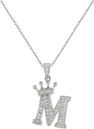 Crown A-Z Initial Necklace Silver Plated Sparkling Crystal Monogram Letters Pendant Necklaces for Women Alphabet Name Jewelry Gift