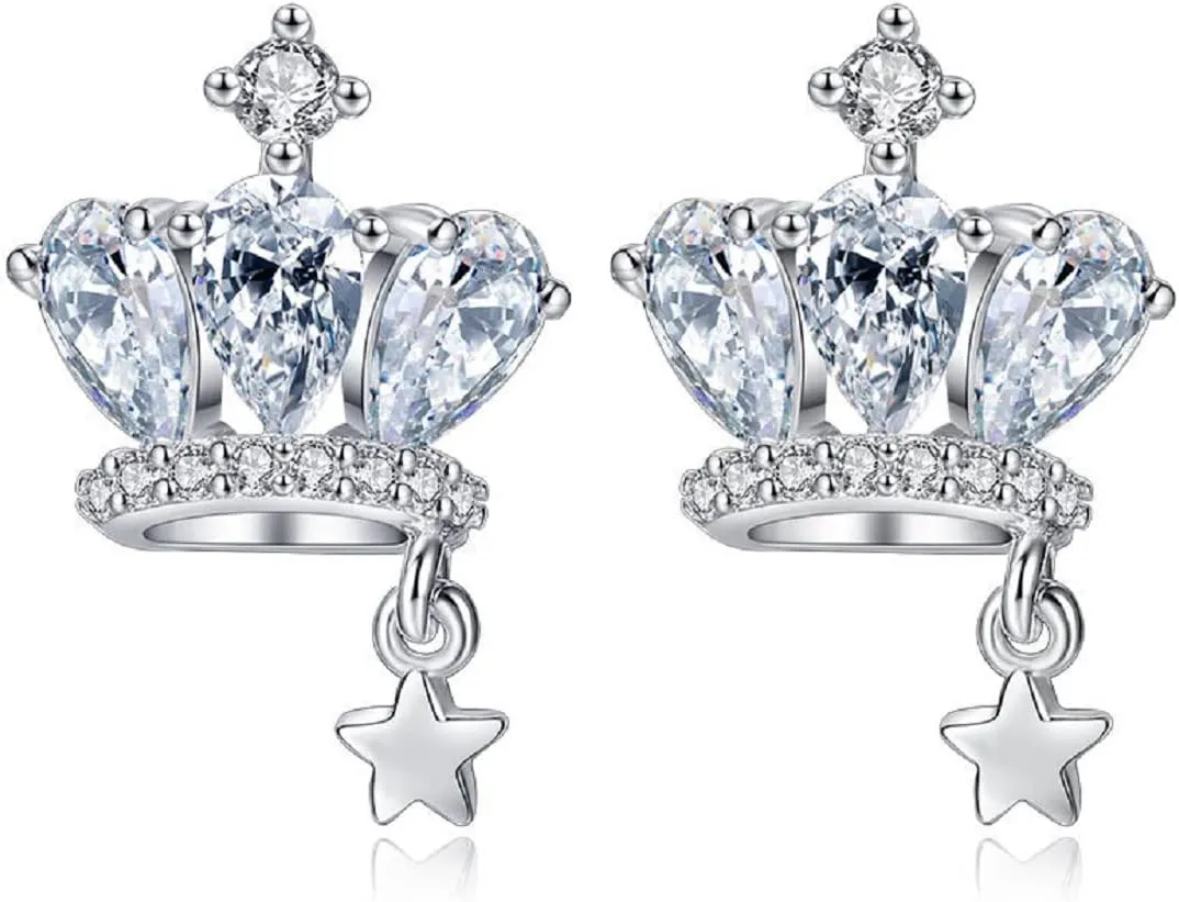 Crown Earrings for Women, Princess Crown Stud Earrings for Girls, Cute Star Crown Earrings Hypoallergenic, Princess Tiara Crown Earrings Studs, Queen Crown Ear Studs, Crown Jewelry Gifts Funny Earrings