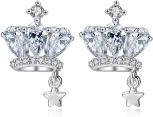 Crown Earrings for Women, Princess Crown Stud Earrings for Girls, Cute Star Crown Earrings Hypoallergenic, Princess Tiara Crown Earrings Studs, Queen Crown Ear Studs, Crown Jewelry Gifts Funny Earrings