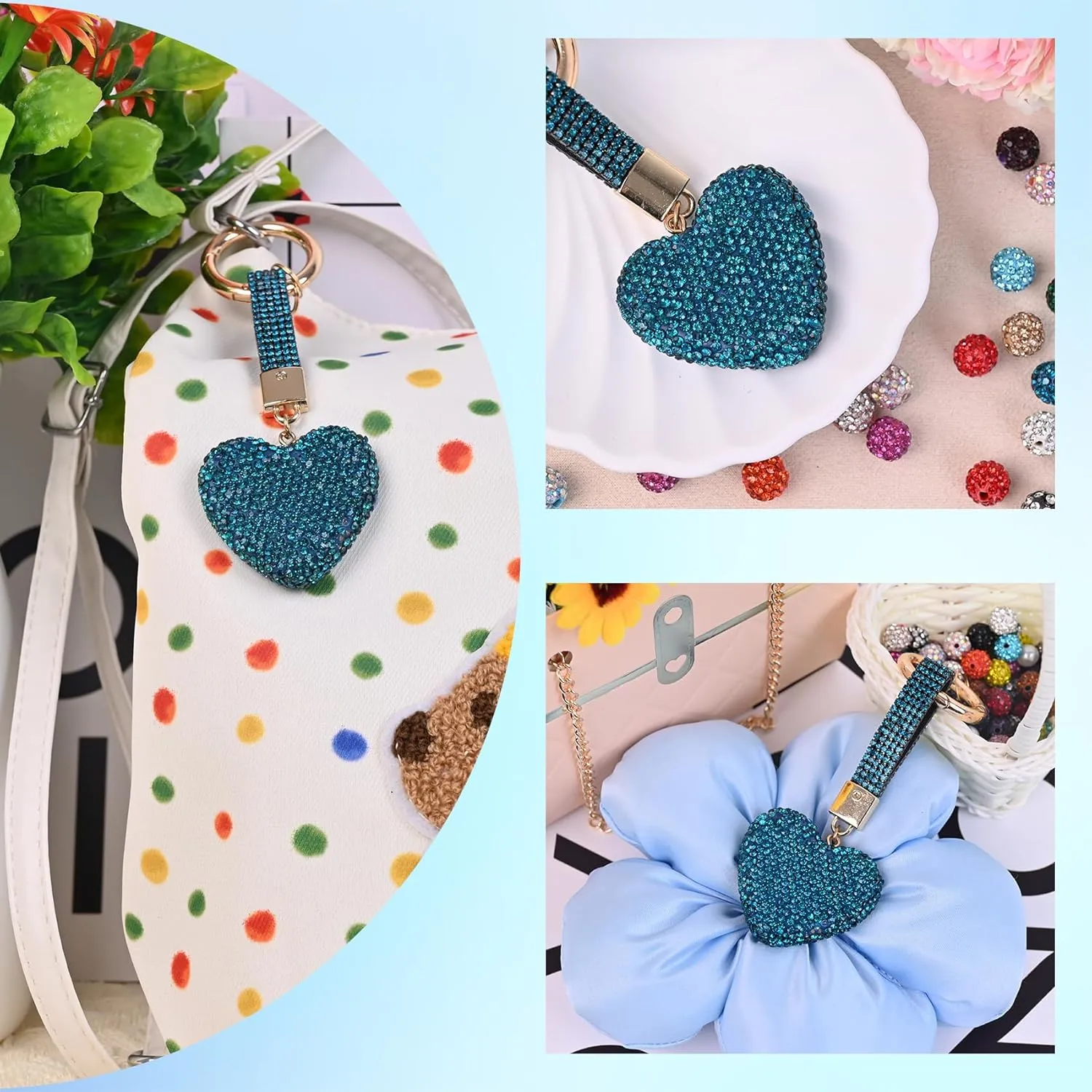 Crystal Keychain for Women, Heart Shape Key Chain with Sparkly Rhinestones Bling Car Key Chains for Backpack Handbag Car Keys