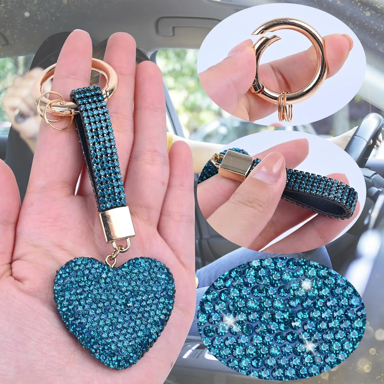 Crystal Keychain for Women, Heart Shape Key Chain with Sparkly Rhinestones Bling Car Key Chains for Backpack Handbag Car Keys