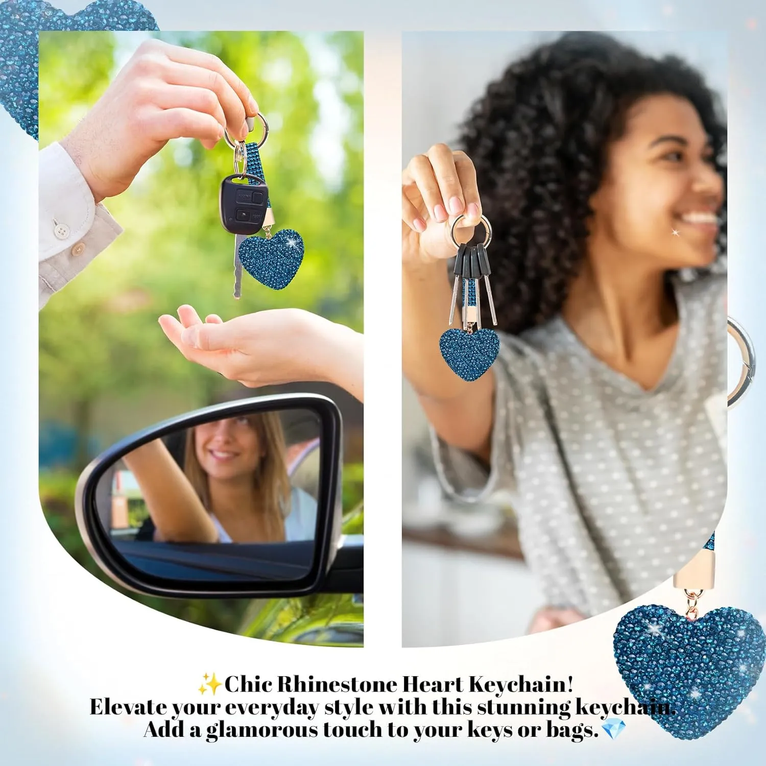 Crystal Keychain for Women, Heart Shape Key Chain with Sparkly Rhinestones Bling Car Key Chains for Backpack Handbag Car Keys