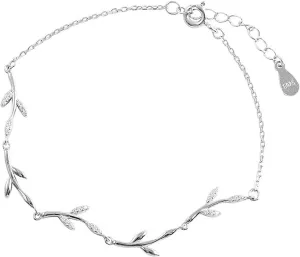 Crystal Leaf Bracelet for Women Sterling Silver Danity Charm Link Bracelets Anklets Adjustable Chain Simple Elegant Jewelry Birthday Christmas for Daughter Niece