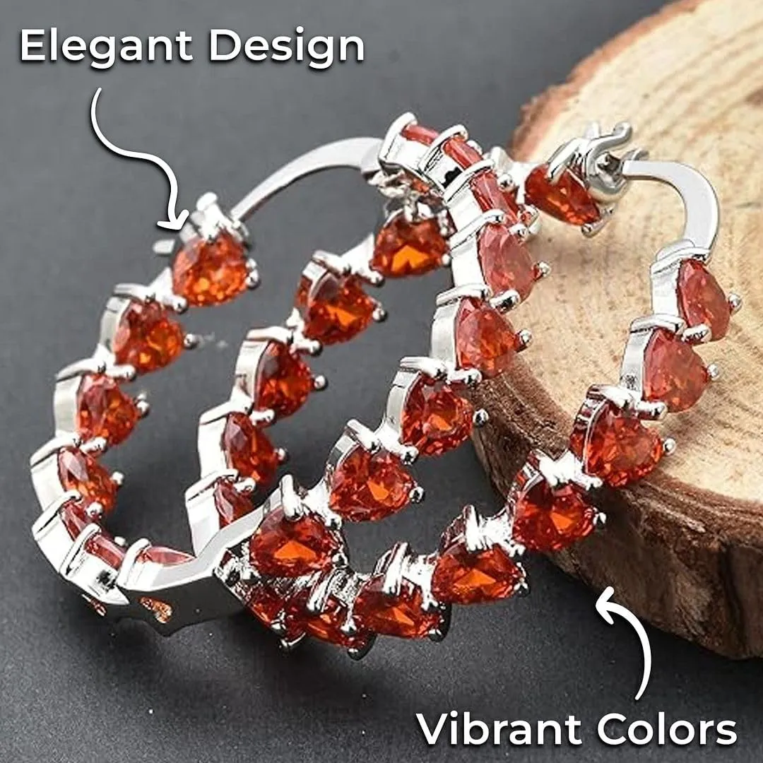 Cubic Zirconia Heart Hoop Earrings for Women - Inside Out Hoops Fun Unique Jewelry Ct 13.25 - Anniversary Birthday Gifts