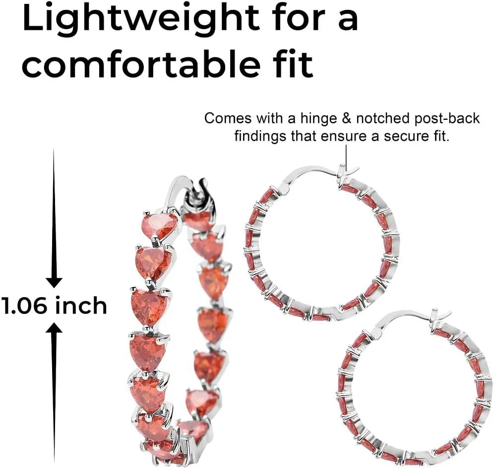 Cubic Zirconia Heart Hoop Earrings for Women - Inside Out Hoops Fun Unique Jewelry Ct 13.25 - Anniversary Birthday Gifts