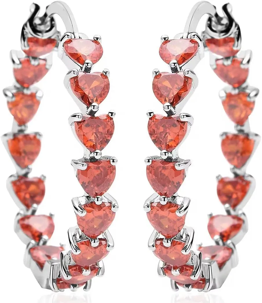 Cubic Zirconia Heart Hoop Earrings for Women - Inside Out Hoops Fun Unique Jewelry Ct 13.25 - Anniversary Birthday Gifts