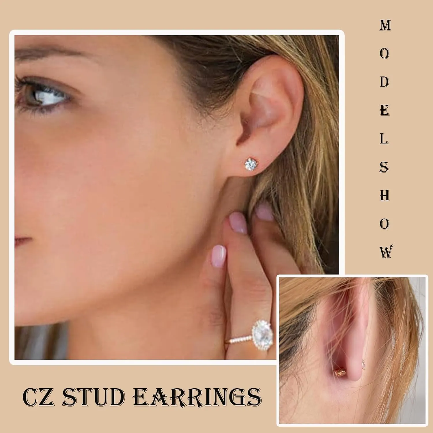 Cubic Zirconia Stud Earrings for Women Men 20G Stainless Steel CZ Studs Earrings Set Multi-Pack Sleeper Earrings for Cartilage Helix Lobe Piercing-3/4/5/6/7/8mm