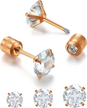 Cubic Zirconia Stud Earrings for Women Men 20G Stainless Steel CZ Studs Earrings Set Multi-Pack Sleeper Earrings for Cartilage Helix Lobe Piercing-3/4/5/6/7/8mm