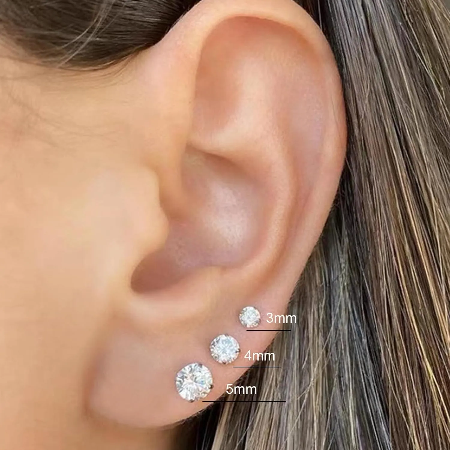 Cubic Zirconia Stud Earrings for Women Men 20G Stainless Steel CZ Studs Earrings Set Multi-Pack Sleeper Earrings for Cartilage Helix Lobe Piercing-3/4/5/6/7/8mm