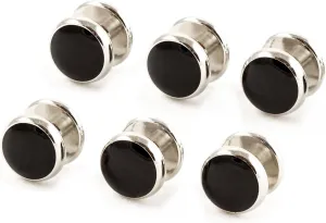 Cuff-Daddy Silver Black Enamel Shirt Studs Set for Tuxedo Wedding Party and Groomsmen in Velour Pouch