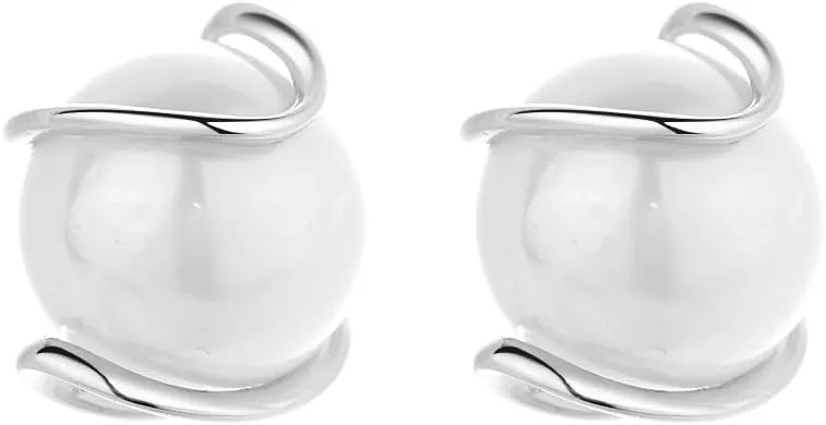 Cultured Pearl & Sterling Silver Caged Stud Earrings (Silver)
