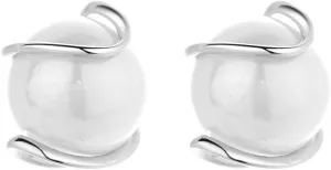 Cultured Pearl & Sterling Silver Caged Stud Earrings (Silver)