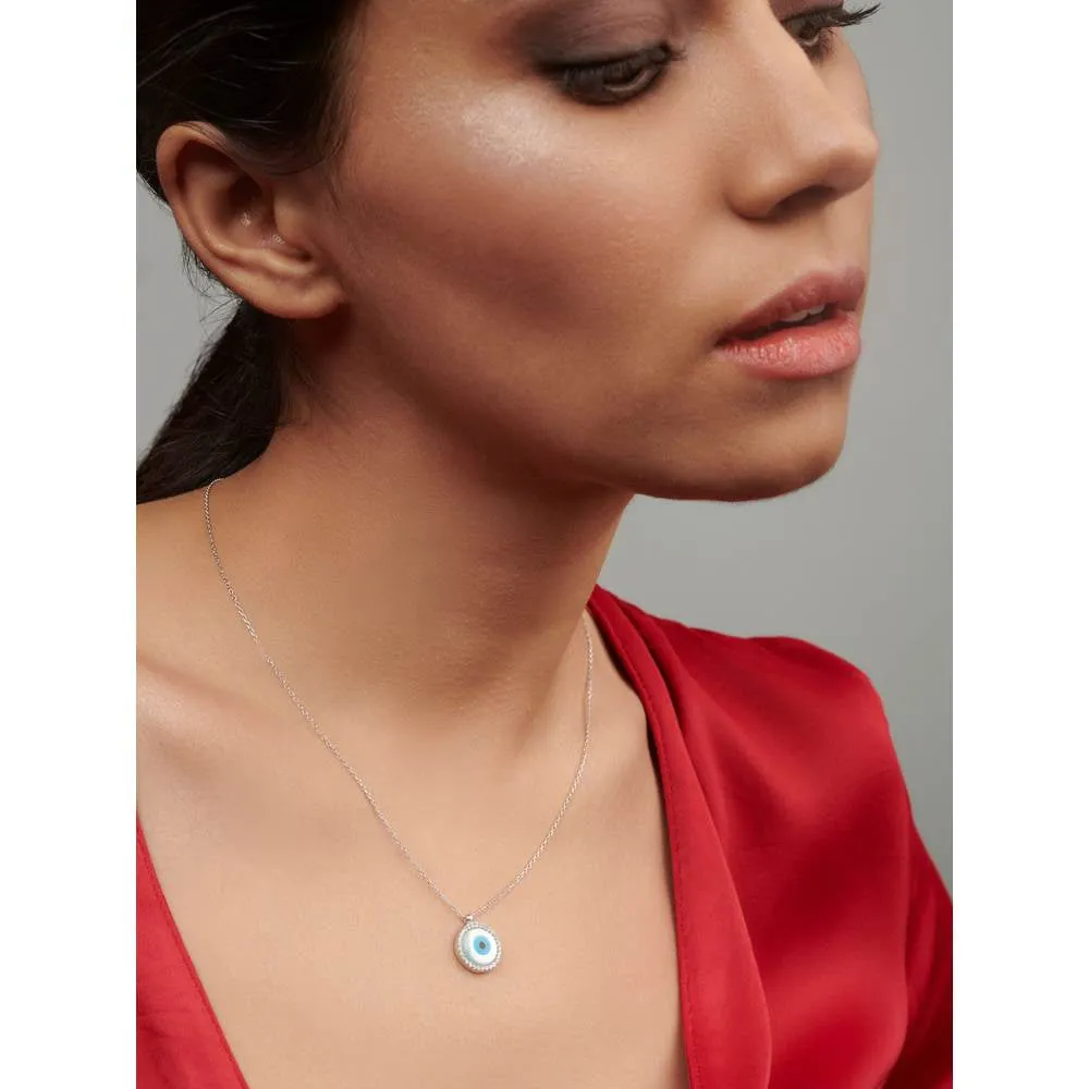 Curio Cottage Pure Silver Disc Evil Eye Necklace