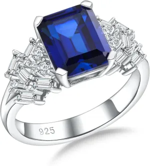 Cushion/Emerald Cut Engagement Rings for Women, 925 Sterling Silver Cubic Zirconia Cocktail Party Ring, Birthstone Signet Ring,Sapphire/Ruby/Emerald Gemstone Rings