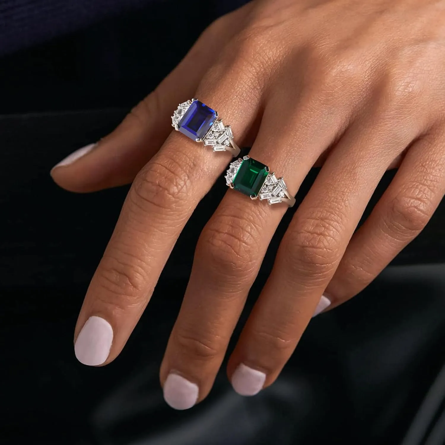 Cushion/Emerald Cut Engagement Rings for Women, 925 Sterling Silver Cubic Zirconia Cocktail Party Ring, Birthstone Signet Ring,Sapphire/Ruby/Emerald Gemstone Rings