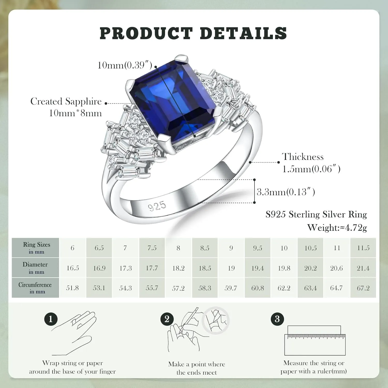 Cushion/Emerald Cut Engagement Rings for Women, 925 Sterling Silver Cubic Zirconia Cocktail Party Ring, Birthstone Signet Ring,Sapphire/Ruby/Emerald Gemstone Rings