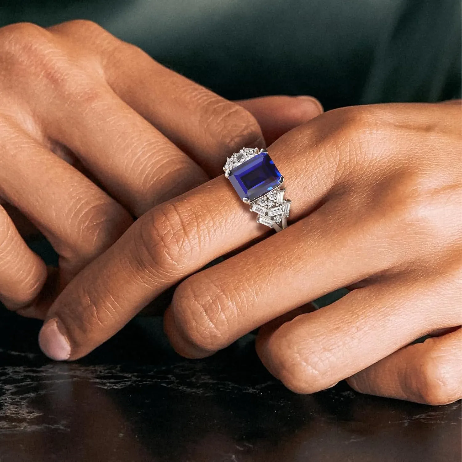Cushion/Emerald Cut Engagement Rings for Women, 925 Sterling Silver Cubic Zirconia Cocktail Party Ring, Birthstone Signet Ring,Sapphire/Ruby/Emerald Gemstone Rings