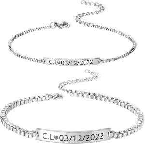 Custom Engraved Bracelets for Men Women Couples Matching Bracelets Gifts for Him Her Lover Friendship Personalized Name Couples Bracelet Adjustable