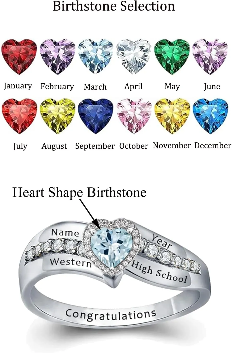 Customizable Class Rings High School and College Graduates,Graduation Ring Personalized,925 Sterling Silver/10k/14k/18k High School Rings,Birthstone Class Of 2024 Ring Graduation Gift