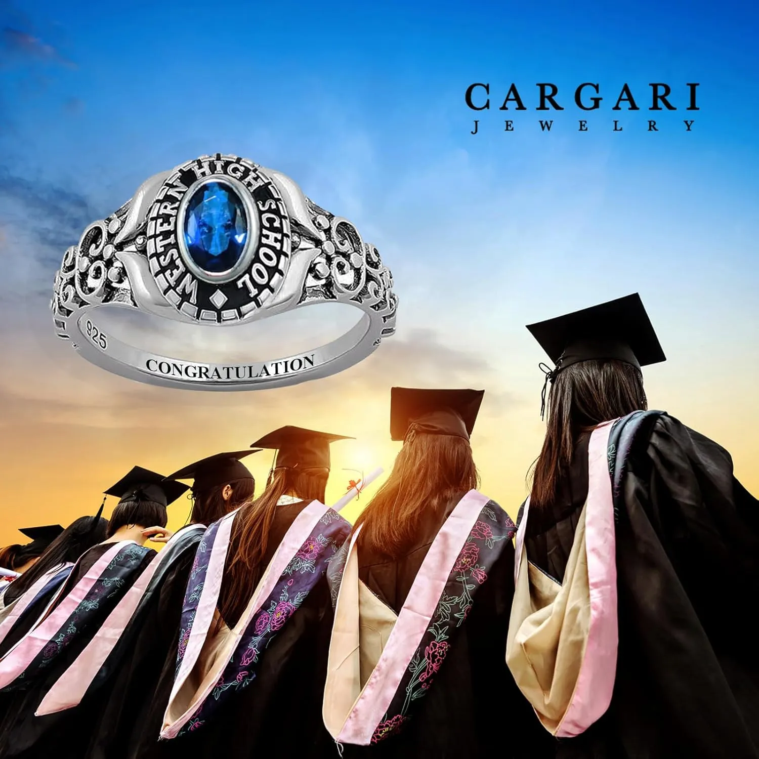Customizable Class Rings High School and College Graduates,Graduation Ring Personalized,925 Sterling Silver/10k/14k/18k High School Rings,Birthstone Class Of 2024 Ring Graduation Gift
