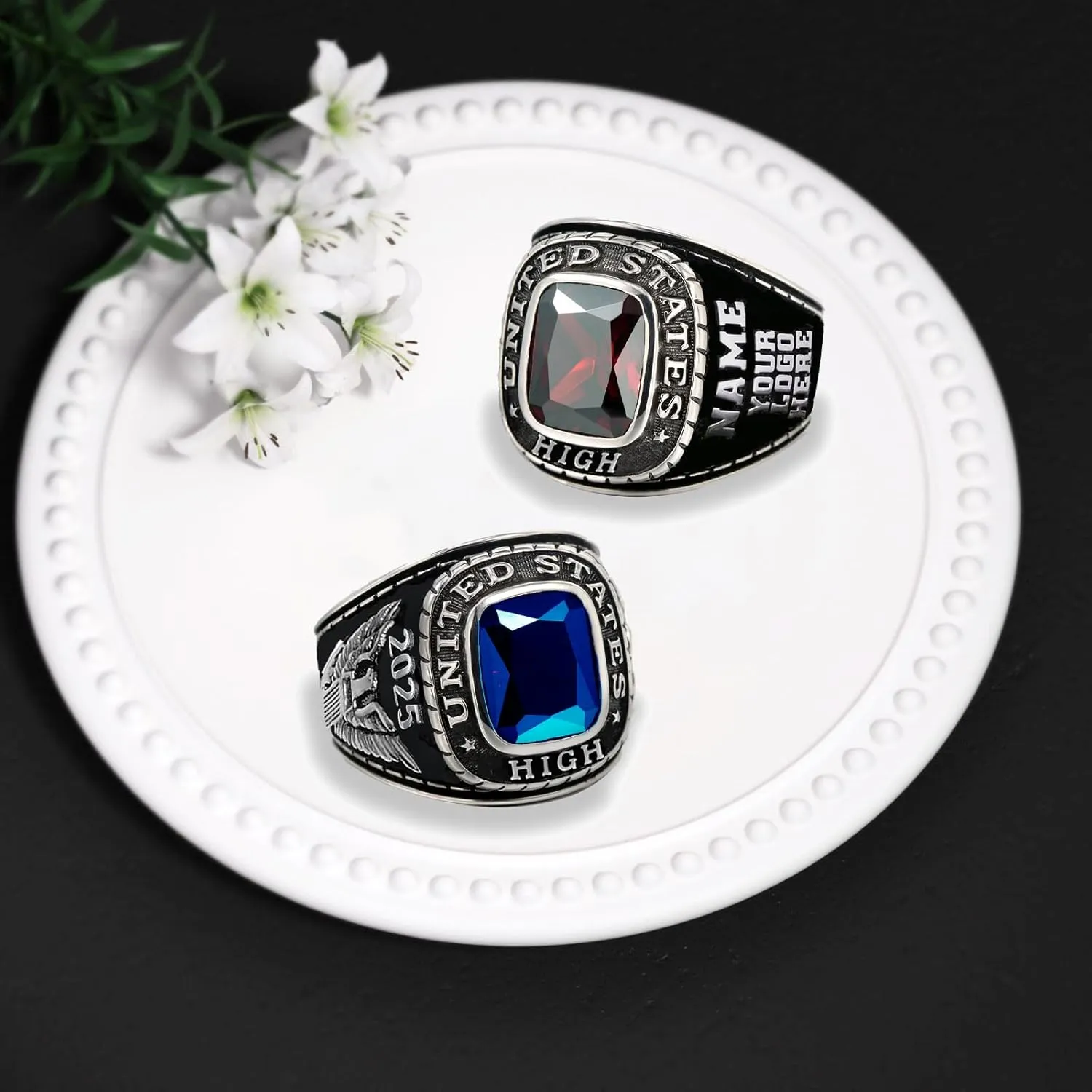 Customizable Class Rings High School and College Graduates,Graduation Ring Personalized,Sterling Silver/10k/14k/18k,Birthstone Class Of 2024 Ring Graduation Gift