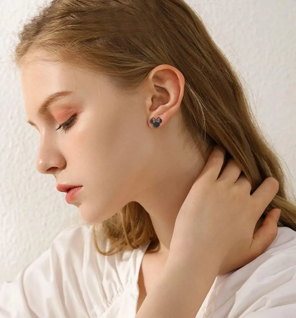 Cute Mouse Stainless Steel Stud Earrings Hollow Bow Knot Tiny Studs Earring Lovely Jewelry Gifts for Women Teen Girls Bff Birthday