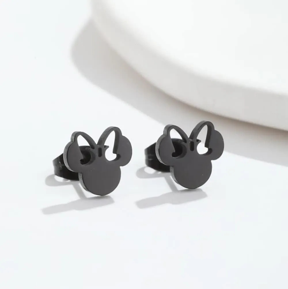 Cute Mouse Stainless Steel Stud Earrings Hollow Bow Knot Tiny Studs Earring Lovely Jewelry Gifts for Women Teen Girls Bff Birthday